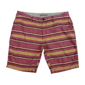Gramicci Mens Cotton Shorts Striped Red Yellow Casual Size 38 Vintage